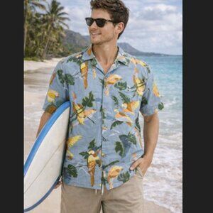 Speedo Hawaiian Floral Button Up Shirt Tropical Beach Mens L